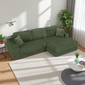 112.6" Corduroy L-Shaped Modular Floor Sectional Sofa Right Chaise - 1 of 4