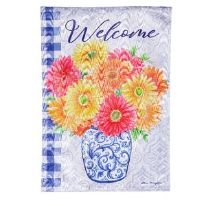 Welcome Gerberas in Vase Moire Garden Flag - 1 of 2
