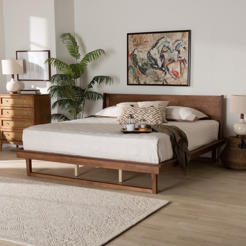 Baxton Studio Macayle Mid century Modern Ash Walnut Finished Wood King Size Platform Bed Target