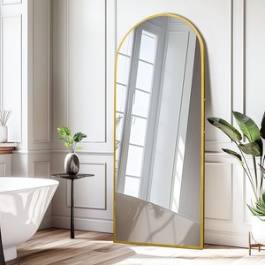 PexFix 26 in. W. x 63 in. H Full Length Arched Free Standing Body Mirror Metal Framed Wall Mirror Large Floor Mirror in Gold - 1 of 4