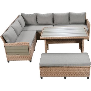 COWLOWN Gray 5-Piece Outdoor Patio Sofa Set PE Rattan Sectional Furniture for Garden, Backyard & Poolside - 1 of 4