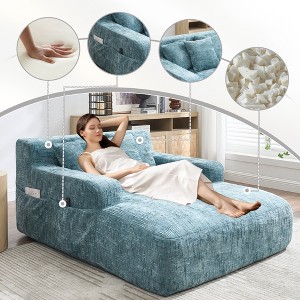 Chenille Chaise Lounge Lazy Sofa Chair with Armrests and Three Pillows for Living Room or Bedroom - 1 of 4