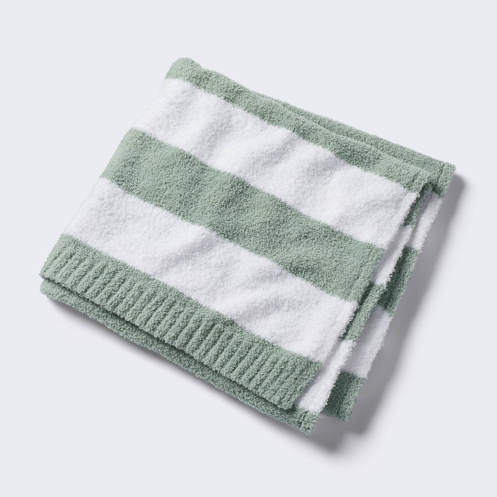 Photos - Children's Bed Linen Chenille Stripe Baby Blanket - Green and White Stripe - Cloud Island™