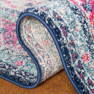 Navy and Fuchsia Synthetic Hand-Knotted Reversible Area Rug
