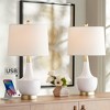 360 Lighting Nesbit 25" High Mid Century Modern Table Lamps Set of 2 USB Port White Gold Ceramic Metal Living Room Charging Bedroom Bedside Nightstand - 2 of 4