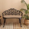 Cast Aluminum Outdoor Garden Bench,Patio Bench with Tulip Backrest,Decorative Outdoor Bench with Cushion,Metal Bench for Porch Lawn Yard-The Pop Home - 2 of 4