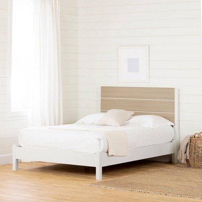 Full White and Soft Elm Platform Bed with Headboard