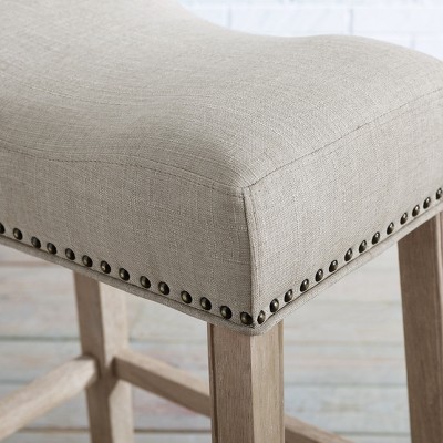 Weathered Oak Contemporary Saddle Seat Bar Stools, 29" Tan Set of 2