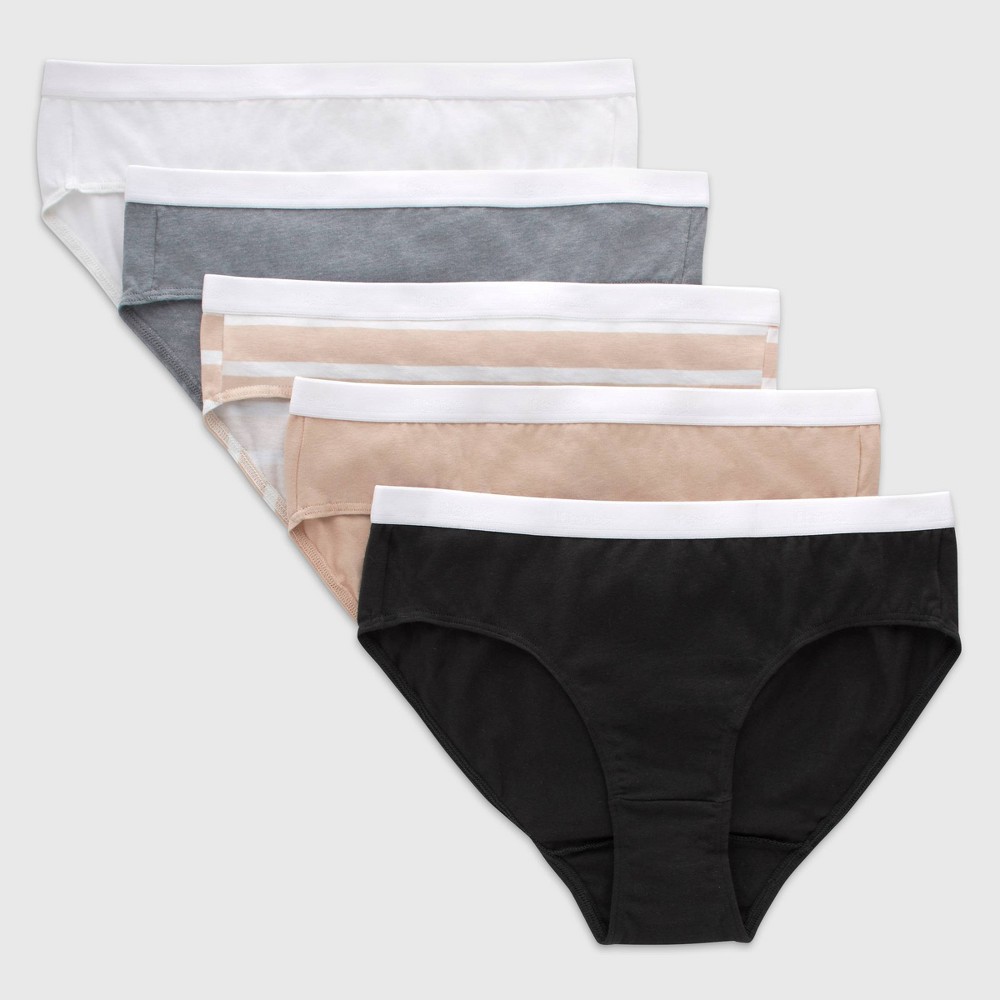 Hanes Girls' 5pk Originals Cotton Hipsters - Black/Beige/White 12