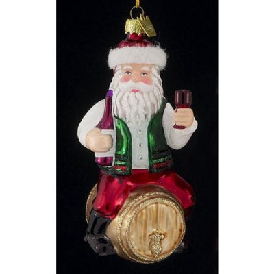 Kurt S. Adler Noble Gems Santa Claus on Wine Barrel Glass Christmas Ornament