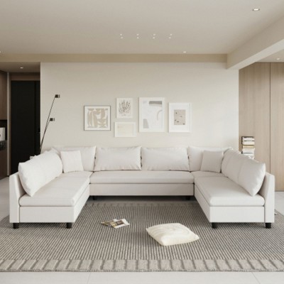 116x86'' Modular U-Shaped Sofa, Reversible Chenille, 8-Seater, Customizable, Minimalist Living Room Couch
