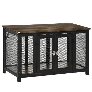 PawHut Furniture Style Dog Crate with Openable Top, Big Dog Crate End Table, Puppy Crate for Small Dogs, Spacious Interior, Pet Kennel, Brown, Black