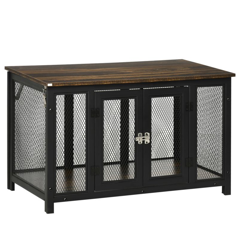 PawHut Furniture Style Dog Crate with Openable Top, Big Dog Crate End Table, Puppy Crate for Small Dogs, Spacious Interior, Pet Kennel, Brown, Black, 1 of 8