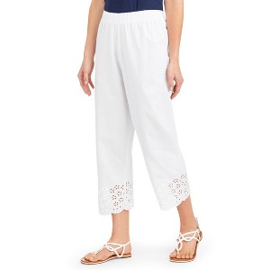 Collections Etc Eyelet Border Embroidered Scalloped Detail Capris - 1 of 4
