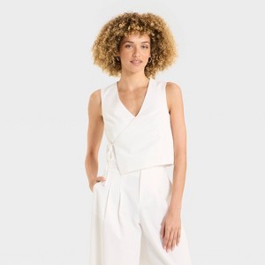 Women's Linen Wrap Vest - Future Collective - 1 of 3