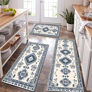 TopComfy Rugs Room Rugs Retro Ethnic Style Kitchen Carpet 3 Piece Set Niche Art Texture Infuses Retro for Living Room, White, 15.75"*9.84"*2.76" - 1 of 4