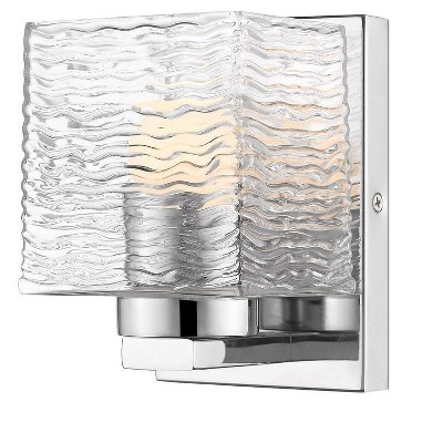 Barrett 1-Light LED Vanity Fixture - Chrome, Rippled Glass, Dimmable, Damp Rated, 2700K