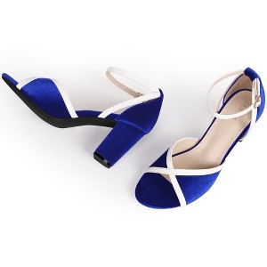 BLISSFUL STEP Women's Colorblock Ankle Strap Chunky Heel Sandals - 1 of 3