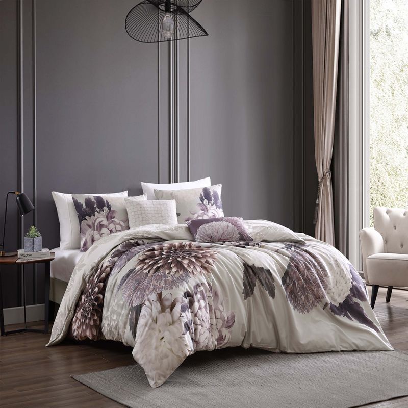 Bebejan Bloom Purple 100% Cotton 5-Piece Reversible Comforter Set, 3 of 11