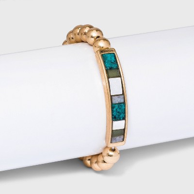 Semi-Precious Chrysocolla and Lilac Lepidolite Stretch Bracelet - Universal Thread™ Jade