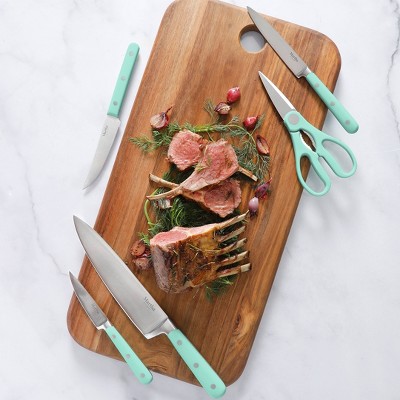 Martha Blue 14-Piece Stainless Steel Knife Block Set with Acacia Wood Block