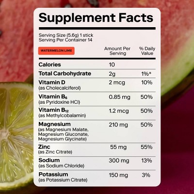 Magna Hydration Electrolyte Mix Stick Pack Dietary Supplement Powder - Watermelon Lime - 10ct: Non-GMO, Vegan, Magnesium 210mg