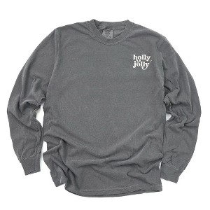 Simply Sage Market Women's Embroidered Whimsical Holly Jolly Stars Long Sleeve Garment Dyed Tee - 1 of 4