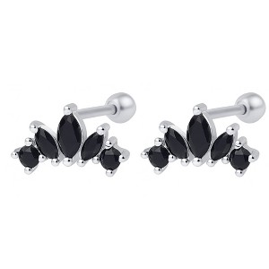 Black Marquise CZ Flat Back Earrings for Cartilage Helix Tragus Lobe 18g Sterling Silver 1 pair by Ginger Lyne - 1 of 4