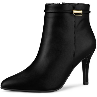 Allegra K Women's Stiletto Heels Closed Pointed Toe Side Zip Ankle Boots