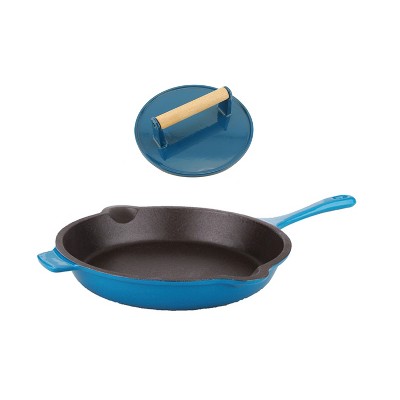 Neo 3pc Cast Iron Set Fry Pan Grill Pan & Slotted Steak Press