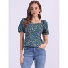 Allegra K Women's Puff Sleeve Square Neck Peasant Floral Blouse - 3 of 4