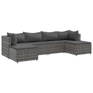 vidaXL Patio Lounge Set with Cushions Sectional Sofa Outdoor 6 Piece Poly Rattan - Gray - 1 of 4