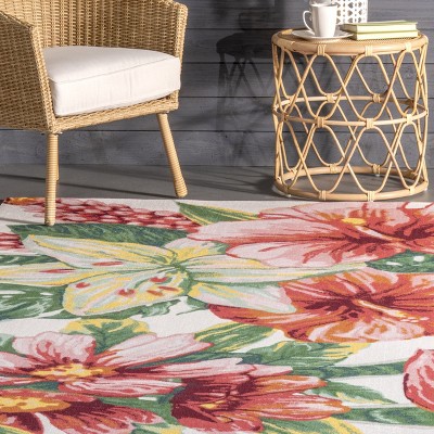 Multicolor Tropical Floral 49" Round Synthetic Indoor/Outdoor Rug