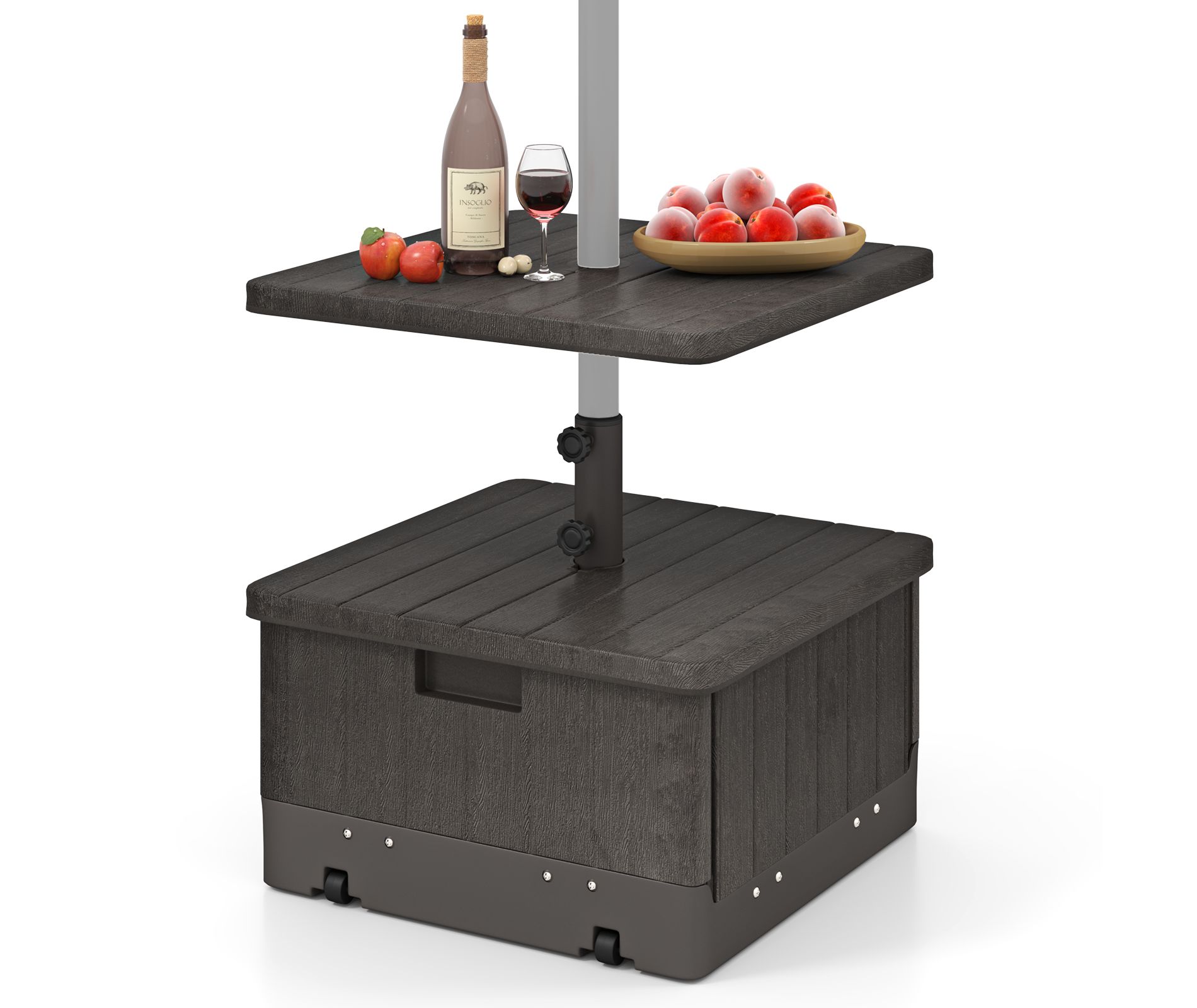 Costway Patio 175lbs Fillable Umbrella Base w/ Table Tray Wheeled 3-in-1 Stand Outdoor