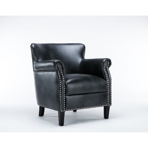 Faux Leather Club Chair with No-Sag Springs, Muted Nailhead Trim, and Solid Wood Legs - 1 of 4