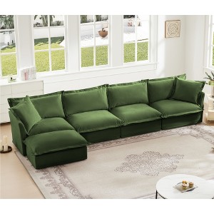 Oversized 156.6" Chenille Slipcovered L-Shaped Modular Sectional Sofa with French Edges and Removable Covers, 5-Piece Free combination - 1 of 4