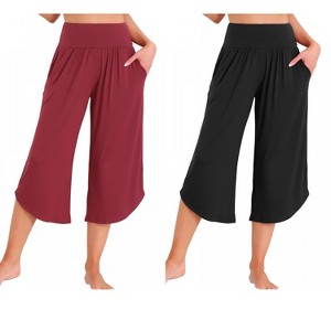 INSPIRE CHIC Women's 2 Pcs Capri Lounge Yoga Summer Wide Leg with Pockets Workout Sweat Pajama Pants - 1 of 4