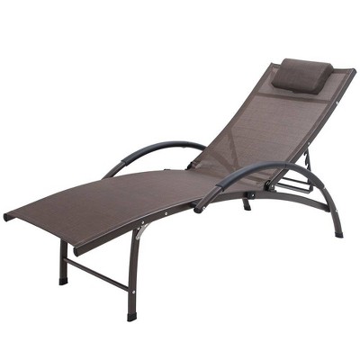 Outdoor Reclining Chaise Lounge Chair with Adjustable Backrest - Brown - Crestlive Products