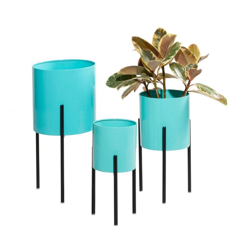 Set of 3 Contemporary Metal Planters Teal - Olivia & May: Indoor/Outdoor, Iron Construction, No Assembly, Bohemian Style, 3 of 9