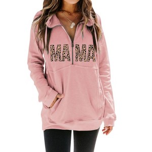 Nlife Women Merry Christmas Print Zipper Up Long Sleeve Kangaroo Pocket Sweatshirt Top MaMa S - 1 of 4