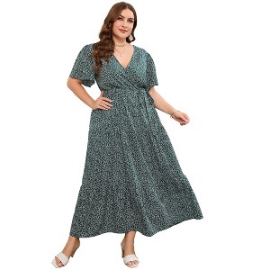 Women's Plus Size V-Neck Maxi Dress: Flowy Boho Elegance for Vacations & Garden Soirees Dress - 1 of 4