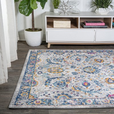 Izil Light Gray and Blue Synthetic Persian Area Rug, 8' x 10'