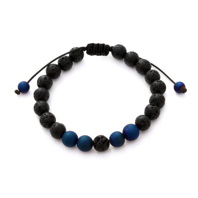 Plantlife Aromatherapy Bracelet - Adjustable Cobalt Aura Druzy Quartz & Lava Rock, Natural Stone Jewelry for Essential Oil Diffusion