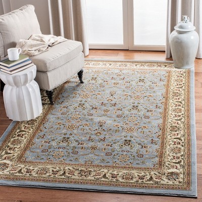 Ivory and Light Blue Hand-Knotted Rectangular Area Rug
