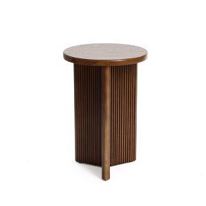 LuxenHome Round Walnut Finish Wood Side Table with Curved Legs, 23" Tall Fluted Accent End Table for Modern Home, Bedside Tables for Bedroom Brown - 1 of 4
