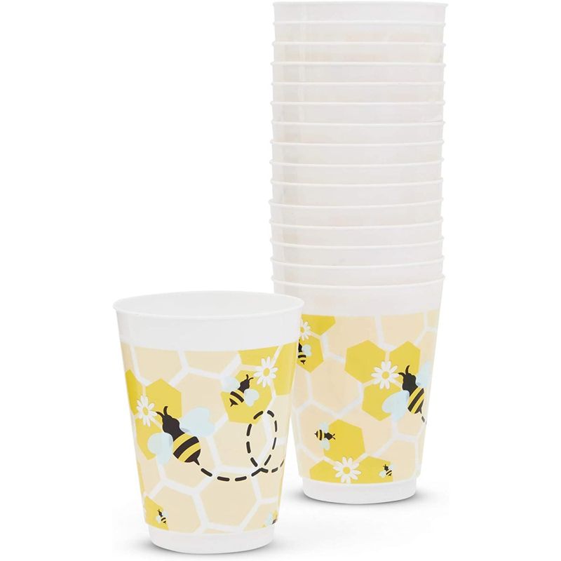 Blue Panda 16 Packs Reusable Plastic Bumble Bee Baby Shower Party Supplies Disposable Cups, 5 of 8