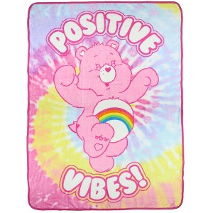 Care Bears Blanket Positive Vibes Cheer Bear Tie Dye Fleece Throw 45"X60" Multicolored - 1 of 4
