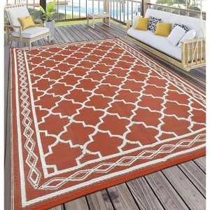 Coucheta Outdoor Rug Reversible Waterproof Patio Rug for Camping, Picnic & Backyard - Grey White Geometric Design, Multi-Color & Size - 1 of 4