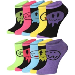 Tipi Toe Women's & Girls 10 Pairs Smiley Ooze Colorful Patterned Ankle/Low Cut Socks - 1 of 1