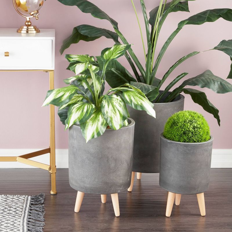 Set of 3 Planters with Wooden Legs - Olivia & May, 2 of 17